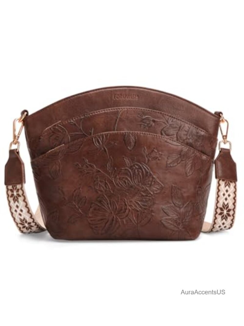 Vegan Leather Crossbody Bag Medium Daily Travel Purse Floral Embossed Women